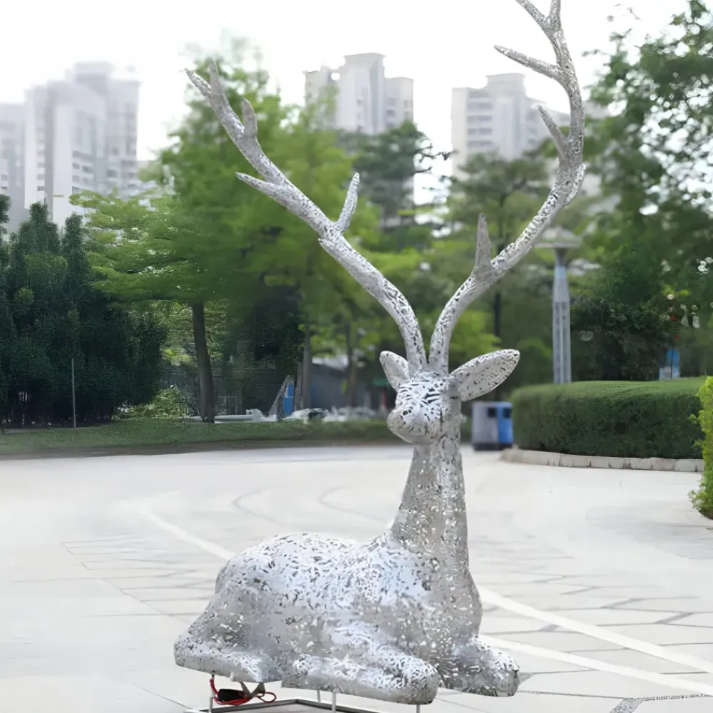 Wildlife|Stags & Deers^Statues & Sculptures Starlight Stag 125cm LED Silver Metal Garden Sculpture