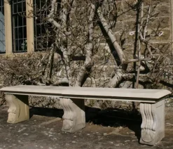 Stone Benches^Statues & Sculptures Straight Plain Double Stone Garden Bench