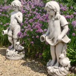 Children^Statues & Sculptures Summer Love Boy & Girl Stone Resin Garden Statues