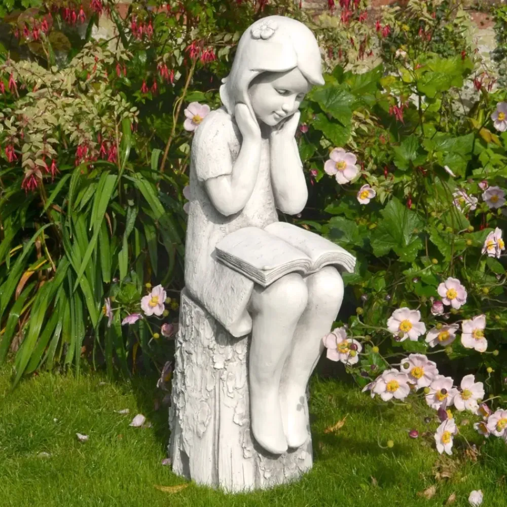 Children^Statues & Sculptures Summer Reading Girl 86cm Stone Resin Garden Statue