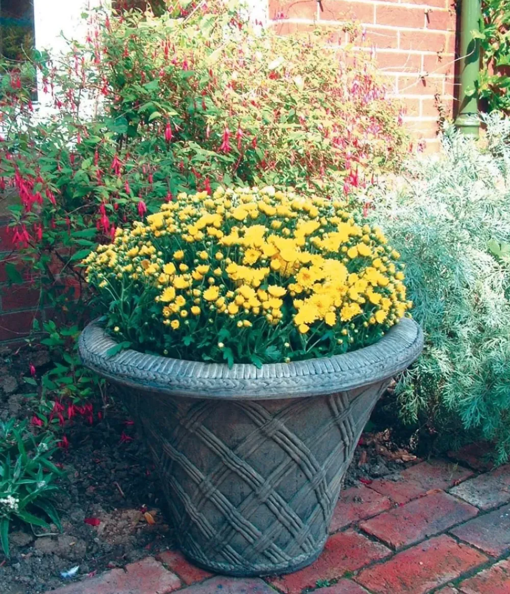 Large|Round^Statues & Sculptures Thatched Urn Stone Garden Planter