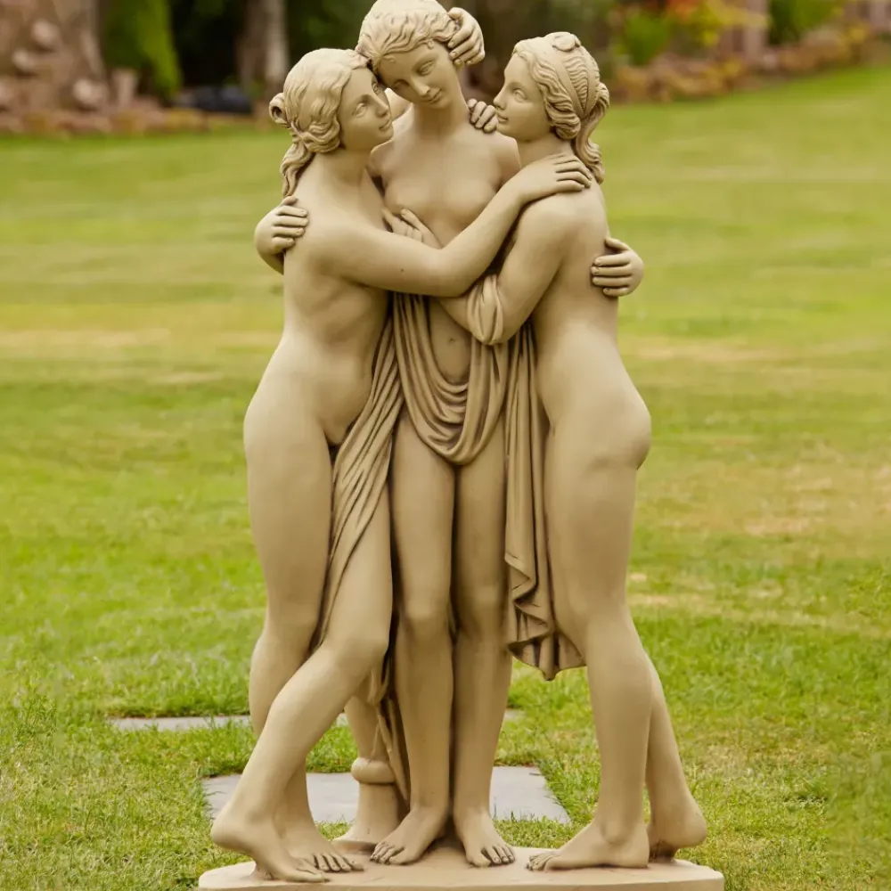Greek^Statues & Sculptures Three Graces Bathstone Stone Garden Statue