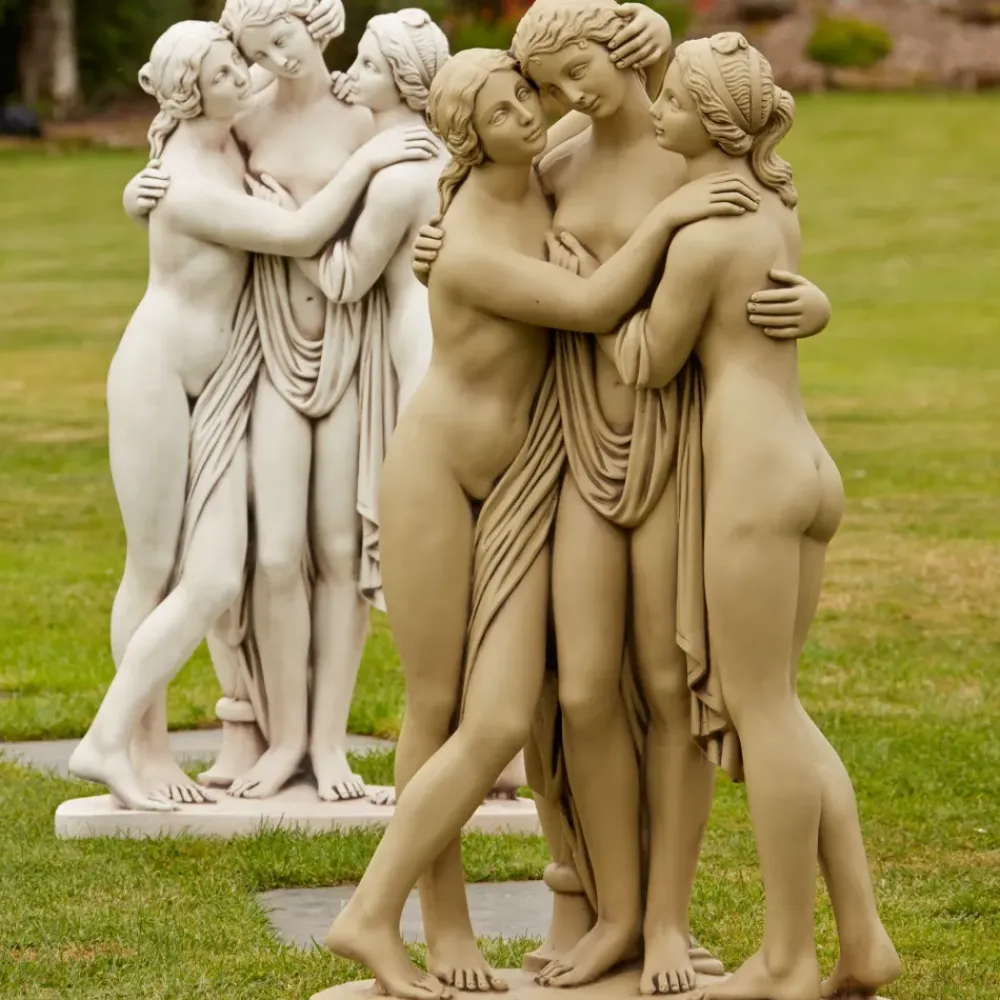Greek^Statues & Sculptures Three Graces Bathstone Stone Garden Statue