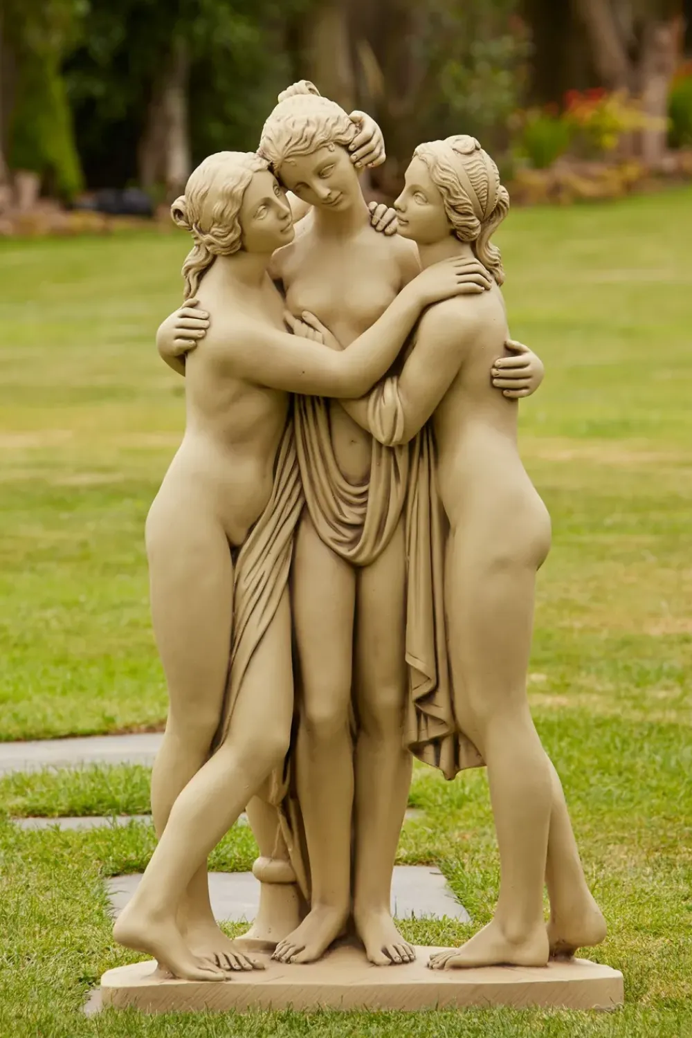Greek^Statues & Sculptures Three Graces Bathstone Stone Garden Statue