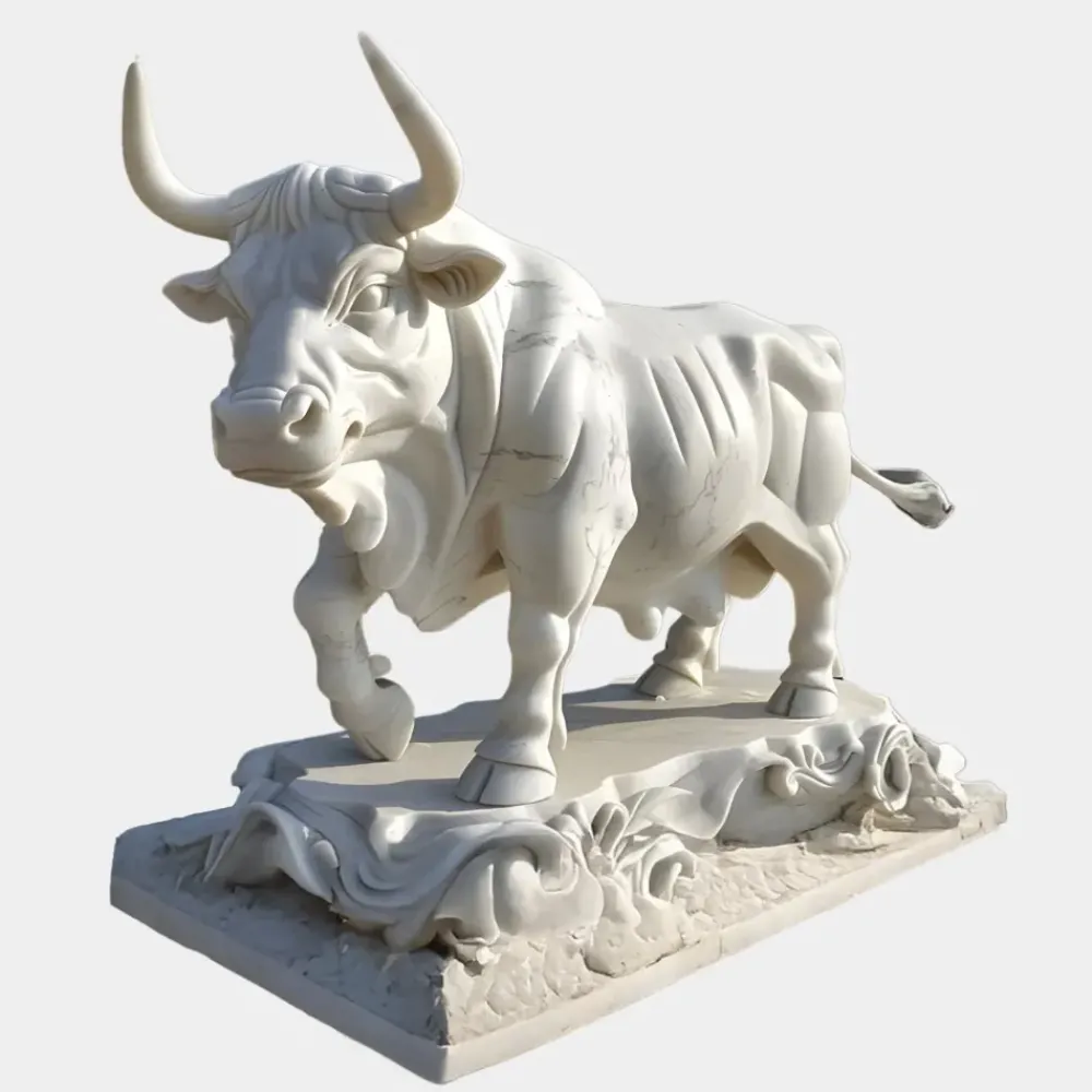 Farm|Modern^Statues & Sculptures Titan Bull 150cm White Marble Garden Statue v1