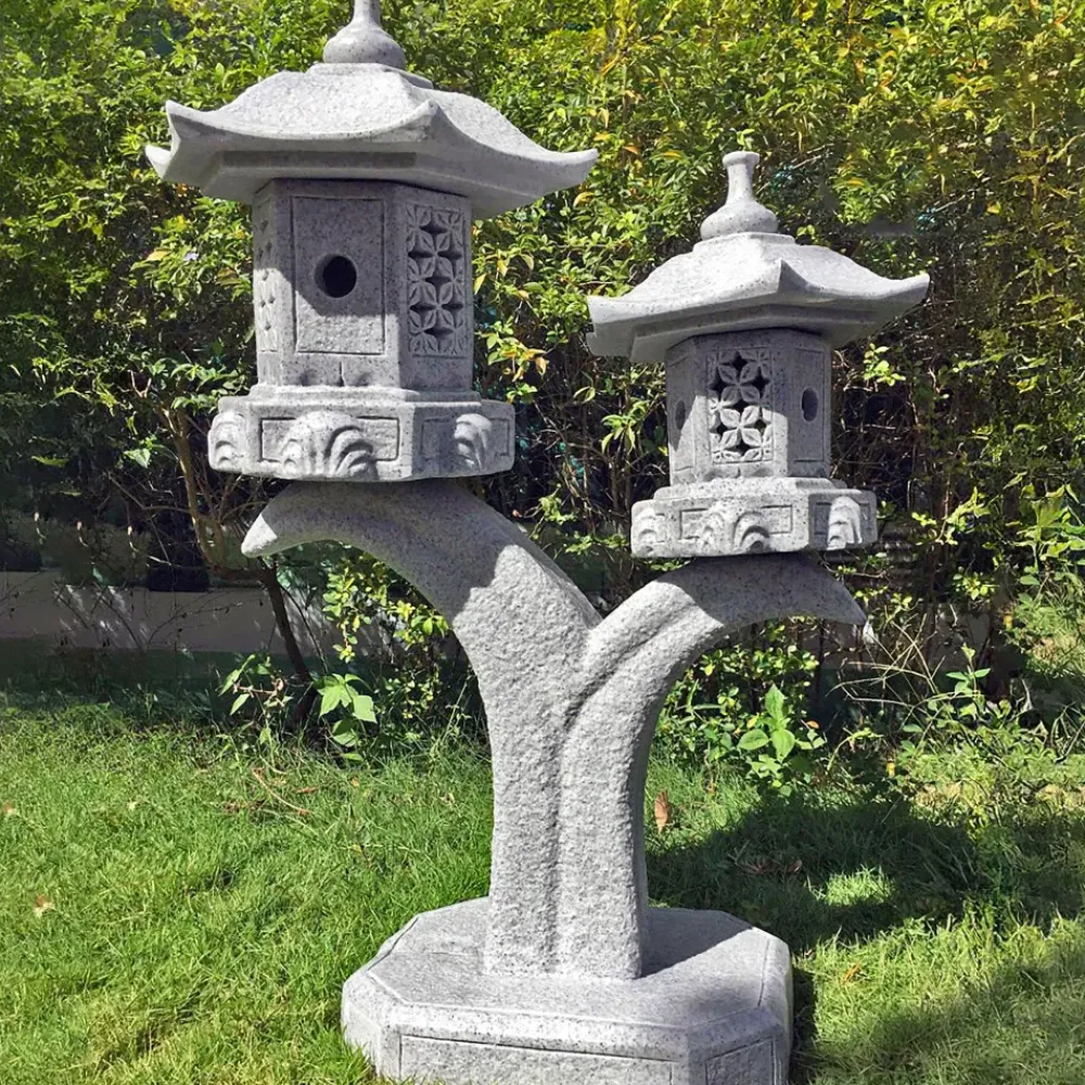 Pagodas^Statues & Sculptures Twin Cantilever Japanese Pagoda Lantern Granite Garden Ornament