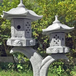 Pagodas^Statues & Sculptures Twin Cantilever Japanese Pagoda Lantern Granite Garden Ornament