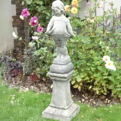 Children^Statues & Sculptures Victorian Girl on Pedestal Stone Garden Statue