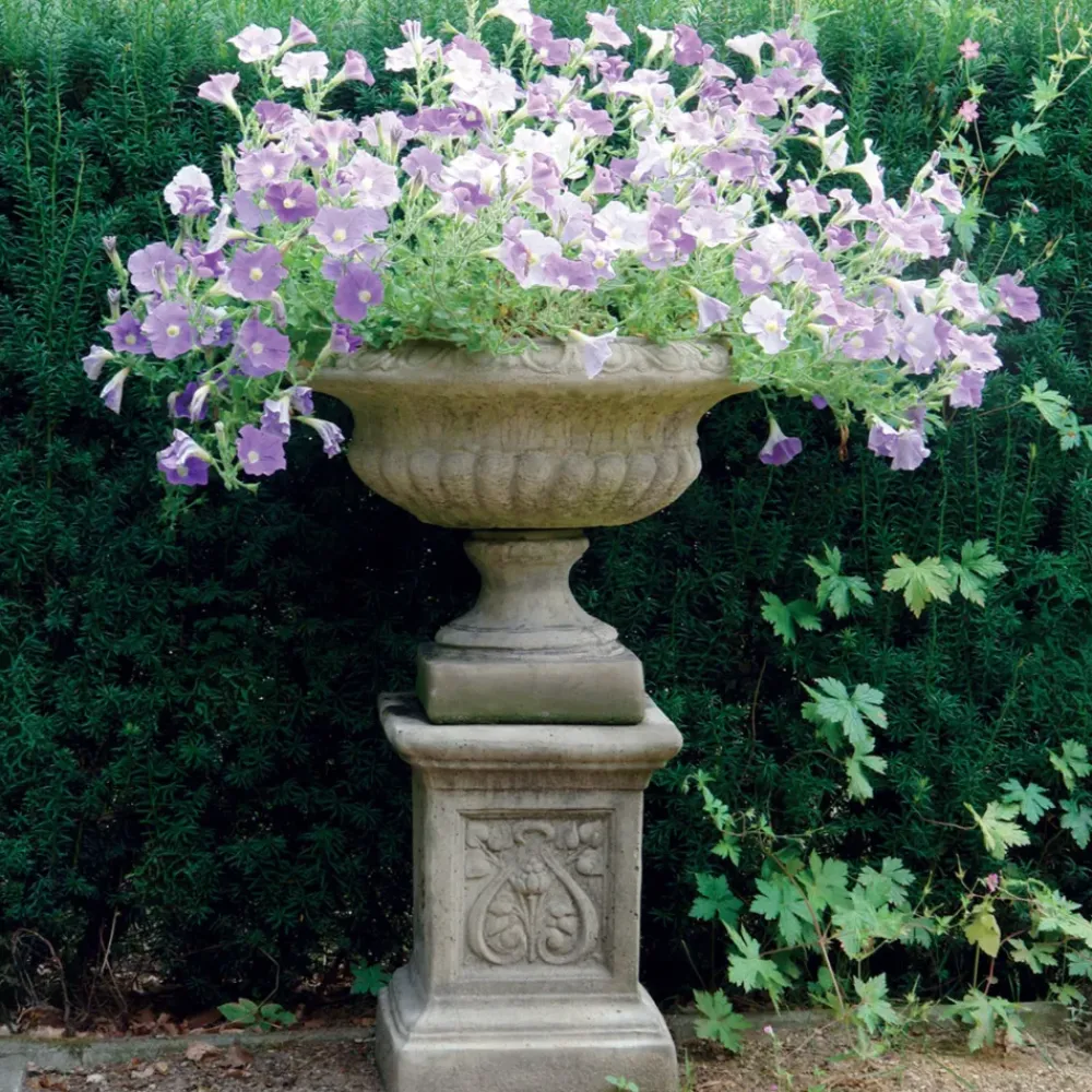 Large|Round^Statues & Sculptures Victorian Medium Stone Garden Planter on Pedestal