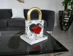 Table Top|Contemporary^Statues & Sculptures Wealth Padlock 38cm Gold Resin Indoor Sculpture