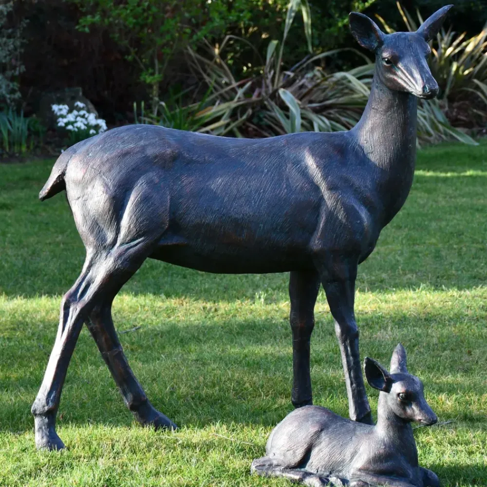 Stags & Deers^Statues & Sculptures Wild Doe & Fawn 103cm Bronze Metal Garden Statues