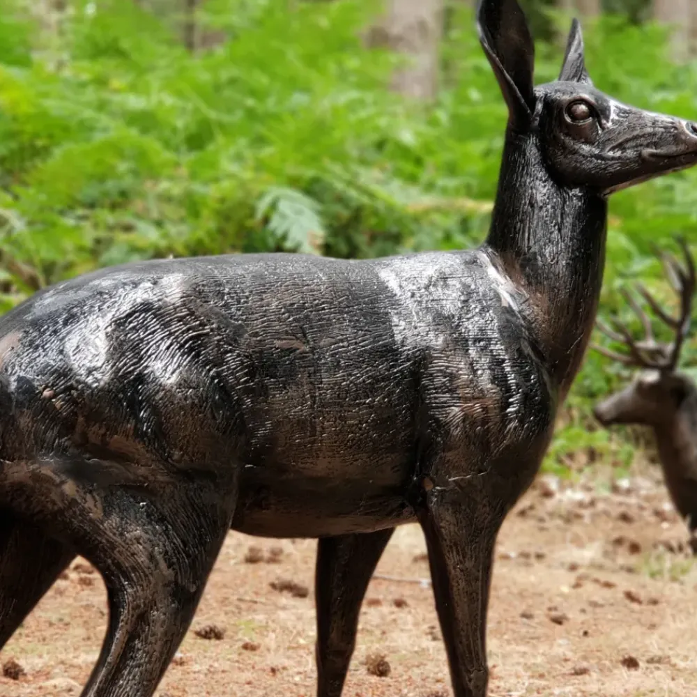 Stags & Deers^Statues & Sculptures Wild Doe Life-Size 118cm Bronze Metal Garden Statue
