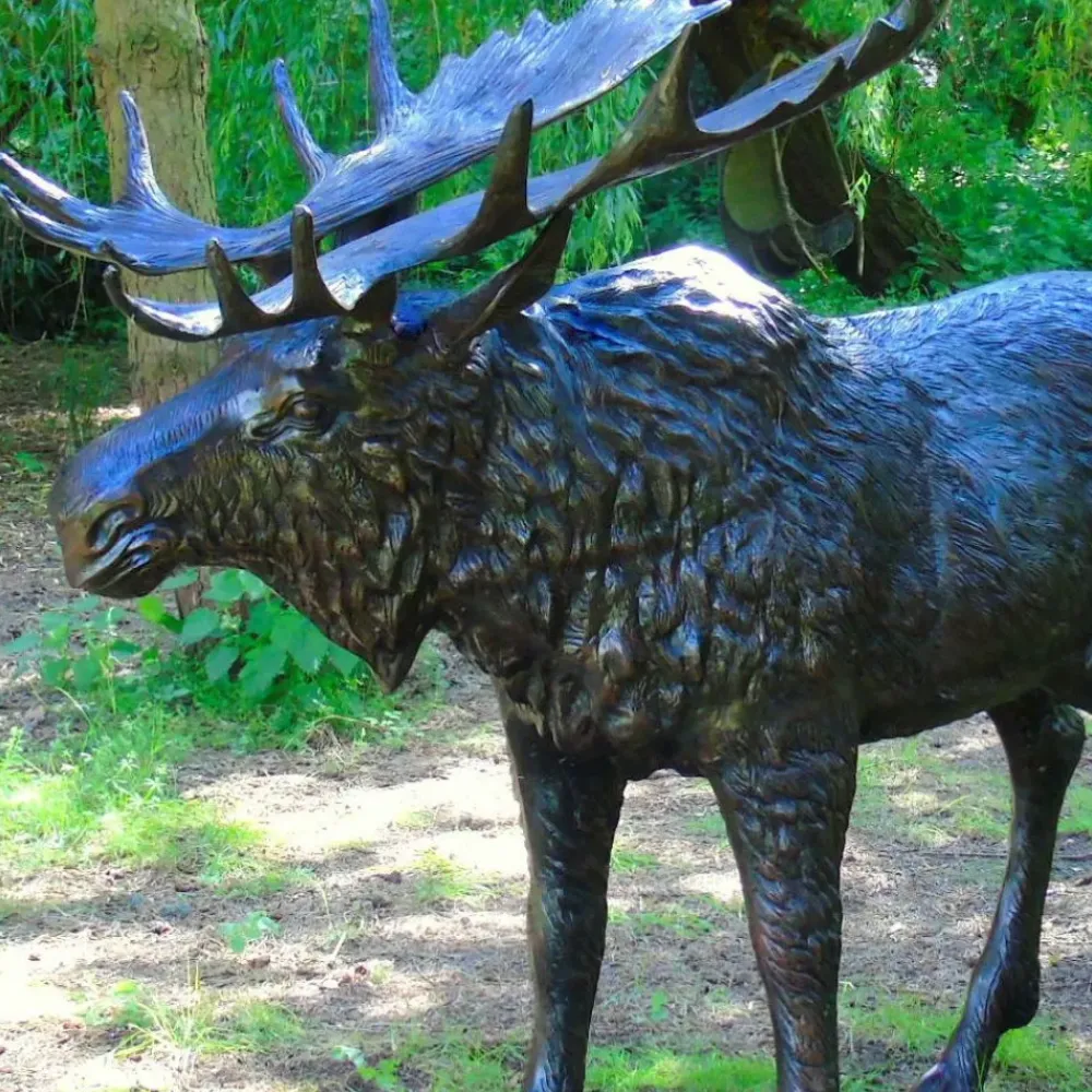 Stags & Deers^Statues & Sculptures Wild Moose Life-Size Bronze Metal Garden Statue