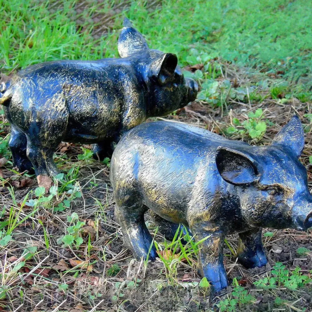 Farm^Statues & Sculptures Wild Piglets (Set of 2) Bronze Metal Garden Ornaments