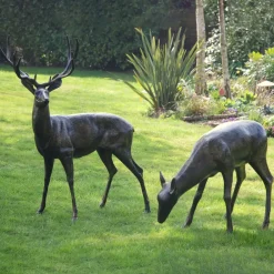 Stags & Deers^Statues & Sculptures Wild Stag & Doe Life-Size Bronze Garden Statues