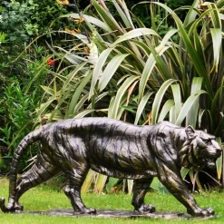 Wildlife|Lions^Statues & Sculptures Wild Tiger 51cm Bronze Metal Garden Statue